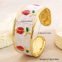 Nouveau Bracelet Ouvert Minimaliste en Acier Inoxydable avec Tulipe Émaillée, Polyvalent, Motif Floral Émaillé, pour Femme
