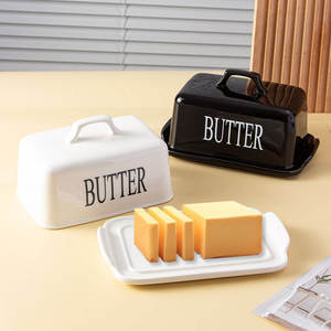 Beurrier carré en porcelaine avec couvercle et poignée, récipient de rangement pour beurre en céramique blanche pour la cuisine - Product Image 5