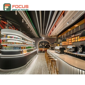 Mostrador de Servicio de Café Comercial con Estante para Condimentos, Panel de Madera y Exhibidor para Cafetería - Product Image 3