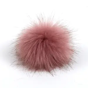 10cm fur pompons with button accessories cheap price large fluffy faux or fake raccoon fur pom pom balls with snap