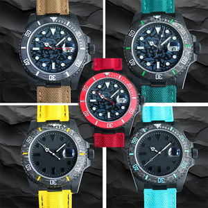 Montre de sport automatique mécanique de luxe pour homme, avec lunette rouge en fibre de carbone, bracelet tressé, fermoir caché, style designer à aiguilles - Product Image 6