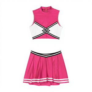 Pink Cheerleading Uniform Set Crop Top Skirt Adult Women's Dance Team Kit Custom LOGO Design Wholesale Rhinestones Dance <b>Dress</b> - Product Image 6