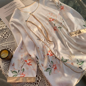 Set Pigiama di Lusso in Raso per Donna, Vita Elastica, Tinta Unita, Traspirante, Asciugatura Rapida, Personalizzabile, Articoli per la Casa - Product Image 1