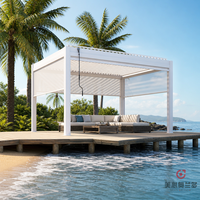 Pergola à lames orientables en aluminium MEXIN avec bande LED, capteur de pluie et télécommande pour terrasse, patio, jardin, hôtel