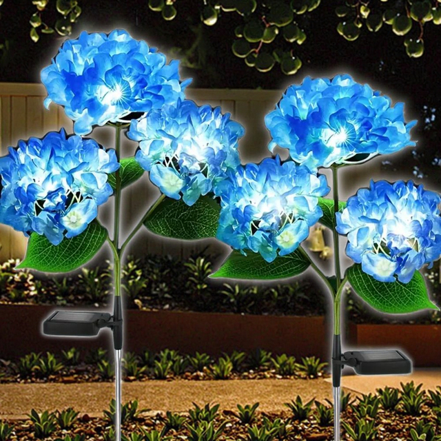 Solar Powered Hydrangea String Lights 3 Flower Stems IP65 Waterproof LED for Garden Patio Yard Decor Long-lasting Battery Power