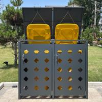 Abri de rangement extérieur 240L en acier galvanisé pour poubelles, ensemble de quatre couvercles de poubelles à roulettes avec serrures pour jardin