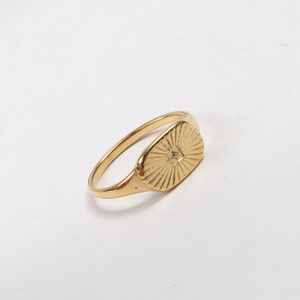 Fashion Trendy Engrave Stainless Steel North Star <b>Ring</b> Gold Plated Oval Shape CZ <b>Crystal</b> starburst <b>Ring</b> - Product Image 4