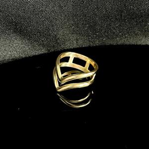 แหวนรูปทรงเรขาคณิต V 925เงินสเตอร์ลิงชุบทอง - Product Image 3