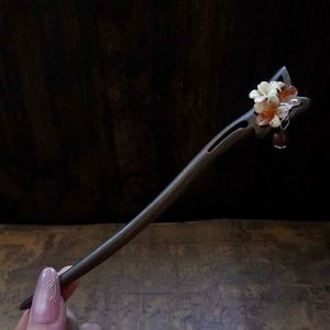 Horquilla de madera de ébano chino y sándalo con diseño floral y perlas, horquilla de sándalo verde sin pintar de 18 cm - Product Image 5