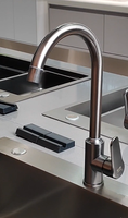 Robinet de cuisine moderne en céramique à poignée unique avec débit contrôlé, en acier inoxydable, rotation à 360 degrés, montage latéral sur comptoir, eau chaude/froide pour légumes