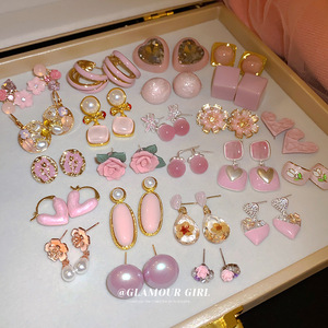 Neuankömmling Korean Style <span class=keywords><strong>Big</strong></span> Pink Serie Blume Abgerundete Dangl ing Alloy Geometric Vintage übertriebene Tropfen Ohrringe für den Urlaub - Product Image 2