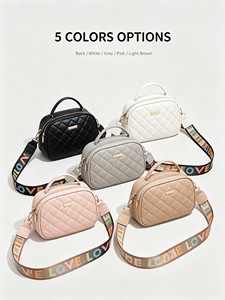 Borsa a tracolla trapuntata da donna di tendenza 2026, borsa a mano in PU con stampa a lettere e tracolla larga, borsa a tracolla casual da donna per tutti i giorni - Product Image 2