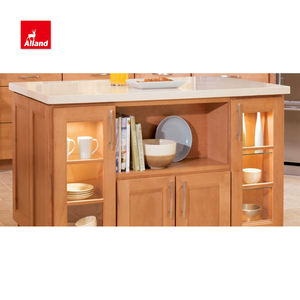 Allandcabinet Armoire de cuisine américaine sans cadre personnalisée Placards encastrés en <span class=keywords><strong>bois</strong></span> massif d'érable <span class=keywords><strong>miel</strong></span> avec porte en verre - Product Image 3