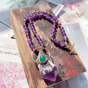 Colliers de perles d'améthyste incroyables, gros pendentif, colliers d'améthyste brute pour la prière, collier de perles longues naturelles, BD-L1832 - Product Image 2