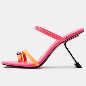 Stylish Women's <b>Clip</b> Toe Sandals High Heels Stiletto Dress Double Stretchy Straps Shoes Party Wedge Metal Heeled Pumps - Product Image 1