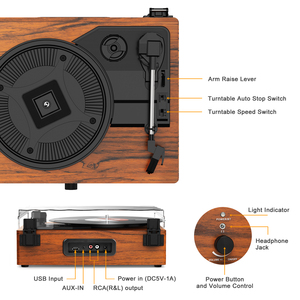 Tocadiscos de Vinilo Vintage con Bluetooth Integrado y Altavoces Estéreo, Tocadiscos Retro Portátil de 3 Velocidades para Decoración del Hogar - Product Image 4