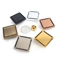 Drain de sol carré anti-odeur avec insert de carrelage couvercle de grille crépine égouttoir de douche de salle de bain brossé drain de déchets de sol en laiton