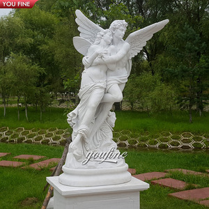 Statua del <span class=keywords><strong>giardino</strong></span> di angelo di marmo di pietra scolpita a mano a grandezza naturale all'aperto - Product Image 6