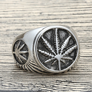 Men's Stainless Steel Maple Leaf <b>Ring</b> Retro Punk Style <b>Large</b> Plant Design Gift Jewelry 27065 - Product Image 3