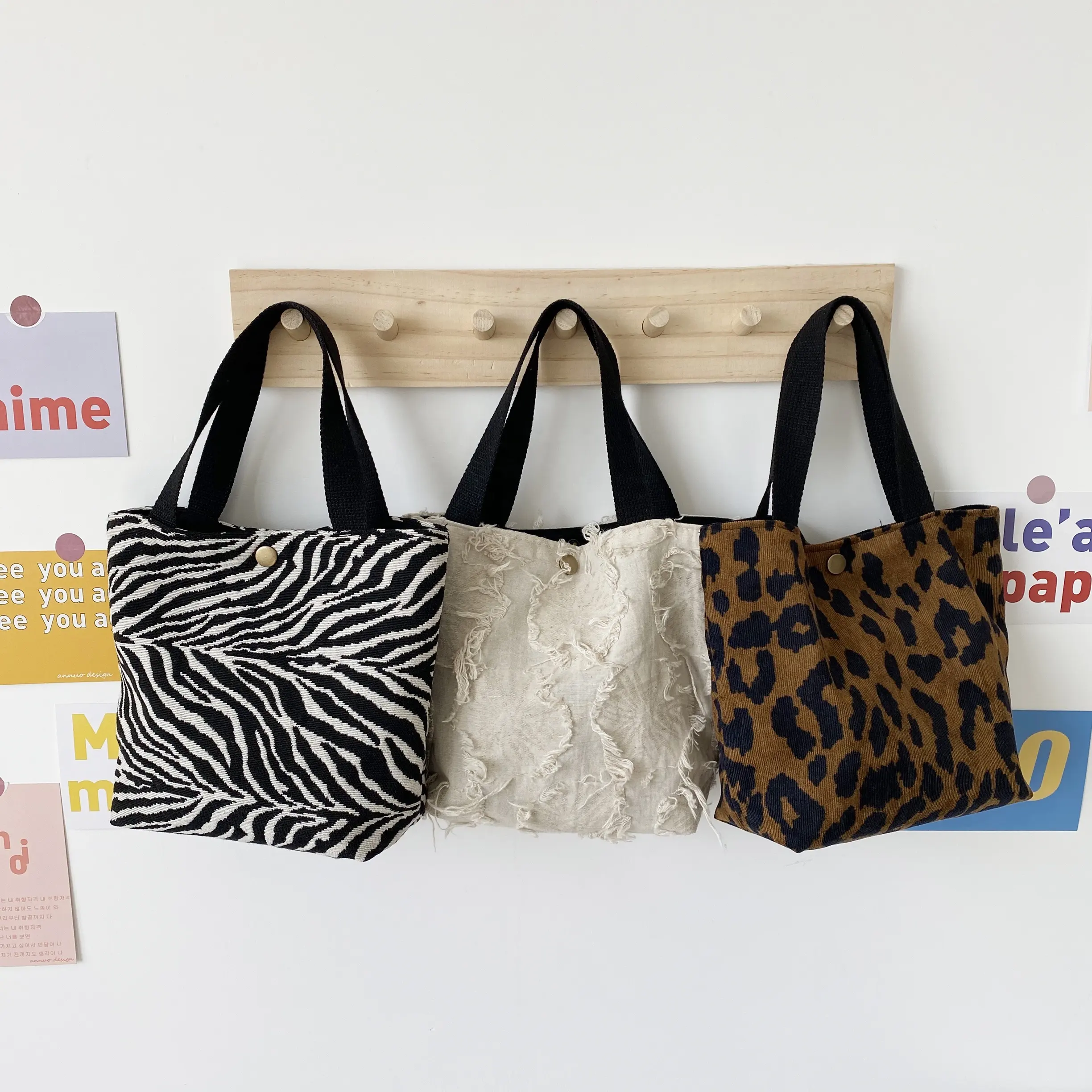 Sacola de compras feminina de lona listrada personalizada grande capacidade com padrão zebra para mulheres sacola de compras minoria