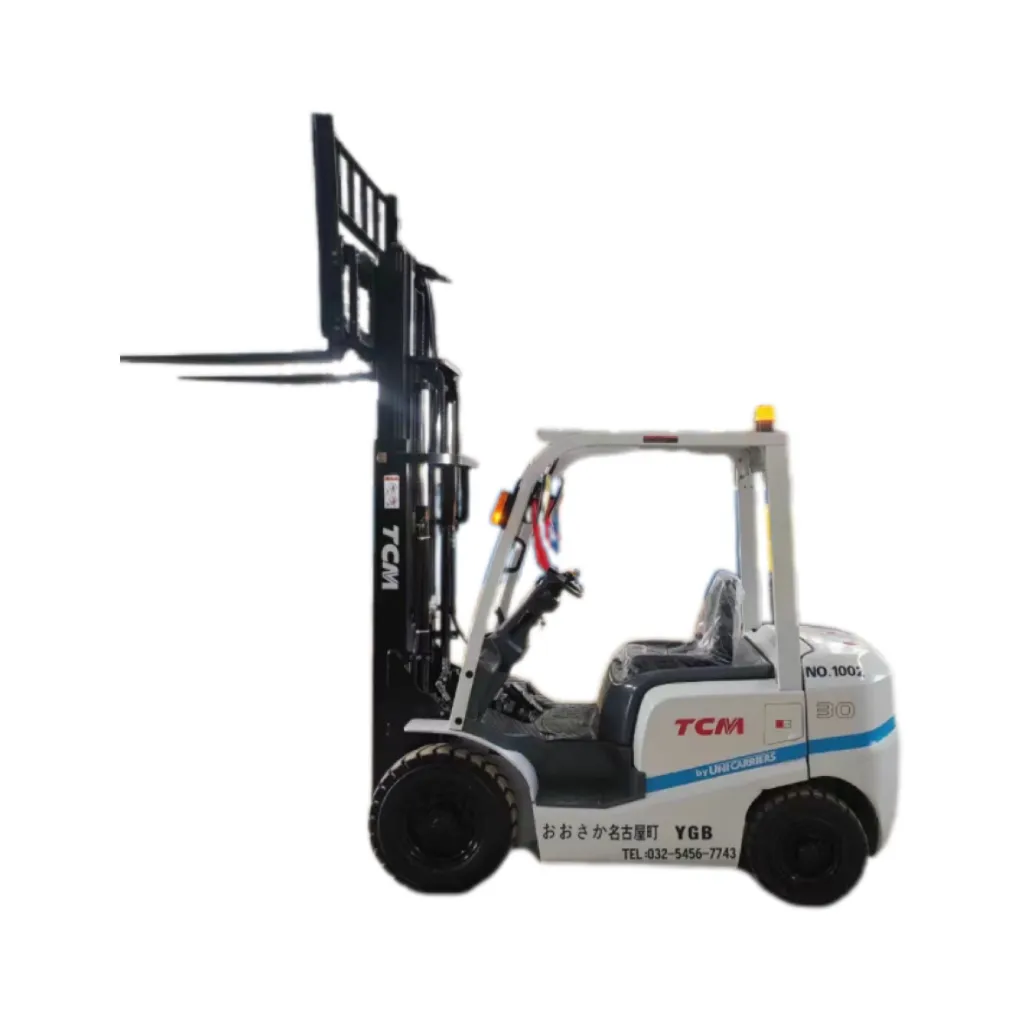 The hot second-hand TCM-30 3-ton forklift truck adopts automatic conveyor belt with inclined cylinder in the fork