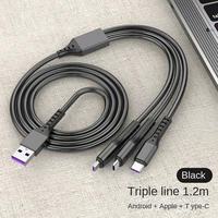 Kabel Pengisian Cepat USB 3-in-1 Advanced Xput 6A 66W Tembaga Murni Berlapis Nilon Aluminium untuk Kamera Android IOS untuk Pro