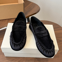 Mocassins plissés rouges en velours pour femmes, chaussures plates à enfiler, décontractées, pour le bureau, les soirées, les sorties quotidiennes