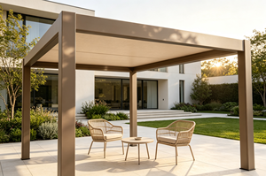 Pergola de luxe RKOVE RK-E1 en aluminium, pavillon extérieur à lames orientables, auvent imperméable avec éclairage LED pour villa et jardin - Product Image 5