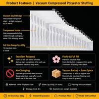 Isian Kapas PP Vakum Terkompresi 5g-500g, Bahan Isian Lembut dan Kenyal untuk Boneka, Bantal, Mainan, Kerajinan, Grosir