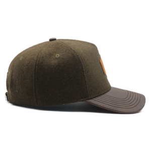 Casquette de baseball à visière incurvée en polyester, laine et cuir, 5 panneaux, fabrication chinoise ODM OEM - Product Image 3
