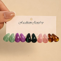 Rinhoo Ensemble de Boucles d'Oreilles Goutte d'Eau Multicolores Style Européen et Américain pour Femme, Petites Boucles d'Oreilles en Résine Acrylique avec Aiguille en Acier Inoxydable, Bijoux