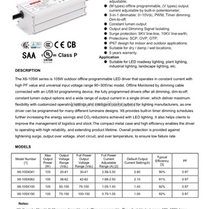 หลอดไฟ LED 2.5A 105W 62V ฟังก์ชันหรี่แสงได้แบบ3-in-1 X6-105M062 Moso - Product Image 6
