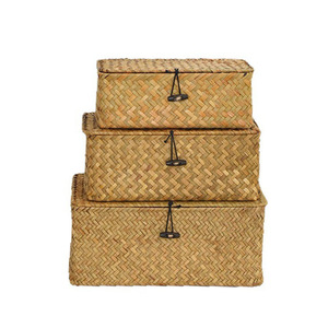 Seaweed Woven Cosmetic Storage Box Rectangle With Lid Storage Baskets - Product Image 4