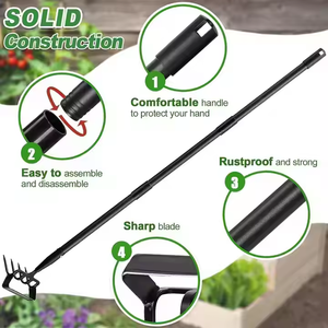 Outil de jardinage 2-en-1 à poignée réglable, houe en métal avec râteau pour le désherbage - Product Image 3