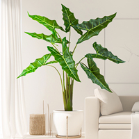 NI Hot Faux Design Arbre Bonsaï Artificiel Alocasia 'Sarian' en Pot en Plastique, Végétation Artificielle pour la Décoration Extérieure, de la Maison, du Bureau et du Jardin