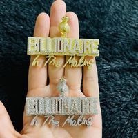 Pendentif Lettre BILLIONAIRE en Zircon Cubique (CZ) style Hip Hop, Bijoux en Gros pour Chaîne Cubaine