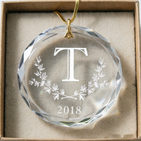 Ornement en cristal transparent gravé avec un monogramme personnalisé, décoration de Noël personnalisée pour la famille