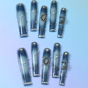 Ongles artificiels en acrylique de luxe, 10 pièces, faits à la main, design carré diamant, ensemble d'ongles à presser personnalisés pour doigts, marque privée - Product Image 3