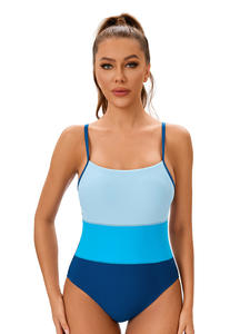 Traje de baño de fitness transpirable ecológico para mujeres americanas europeas Diseño de espalda recortado con estampado de patrón sólido elegante-Tallas grandes - Product Image 2