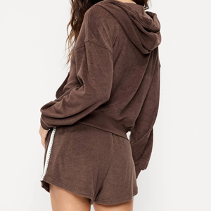 Nuevo Conjunto de Sudadera con Capucha de Color Personalizado para Mujer, Ropa Deportiva Informal de <span class=keywords><strong>Dos</strong></span> Piezas, Conjunto de Salón para Uso Diario - Product Image 2