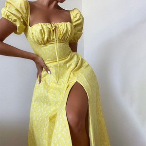 Available C250820 Woman Summer Flower <strong>Dress</strong> Slit Cute Midi <strong>Brunch</strong> Bodycon Elegant Robe 2025 - Product Image 1