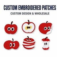 Écusson brodé personnalisé motif pomme rouge mignonne dessin animé, thermocollant pour vêtements, vestes, sacs à dos, réparation DIY, vente en gros en vrac, direct usine