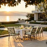 Tables et chaises d'extérieur en fer forgé de style sud-ouest français, ensembles de meubles de jardin pour patio, mobilier de salon d'hôtel, résistant à l'eau et au soleil