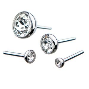 Titanium draadloze push-pin zirkoon bezel set labret oorringen met platte achterkant 16G hypoallergeen - Product Image 4