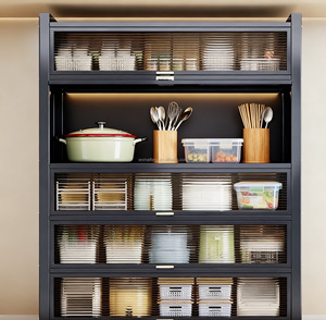 Vente flash : Étagère de rangement multifonctionnelle pour cuisine, en métal, sur pied, à plusieurs niveaux, avec porte, pour four à <span class=keywords><strong>micro</strong></span>-ondes, casseroles et bols - Product Image 4
