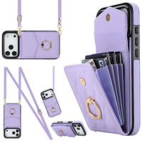 Étui portefeuille élégant avec anneau de fixation pour Samsung S26 S25U et iPhone 18 17 16 15 14 13, avec porte-cartes et rabat