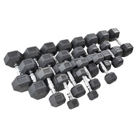 Haltères hexagonaux en caoutchouc à usage commercial, de 5 lb à 130 lb, poignée ergonomique chromée moletée, entraînement musculaire professionnel