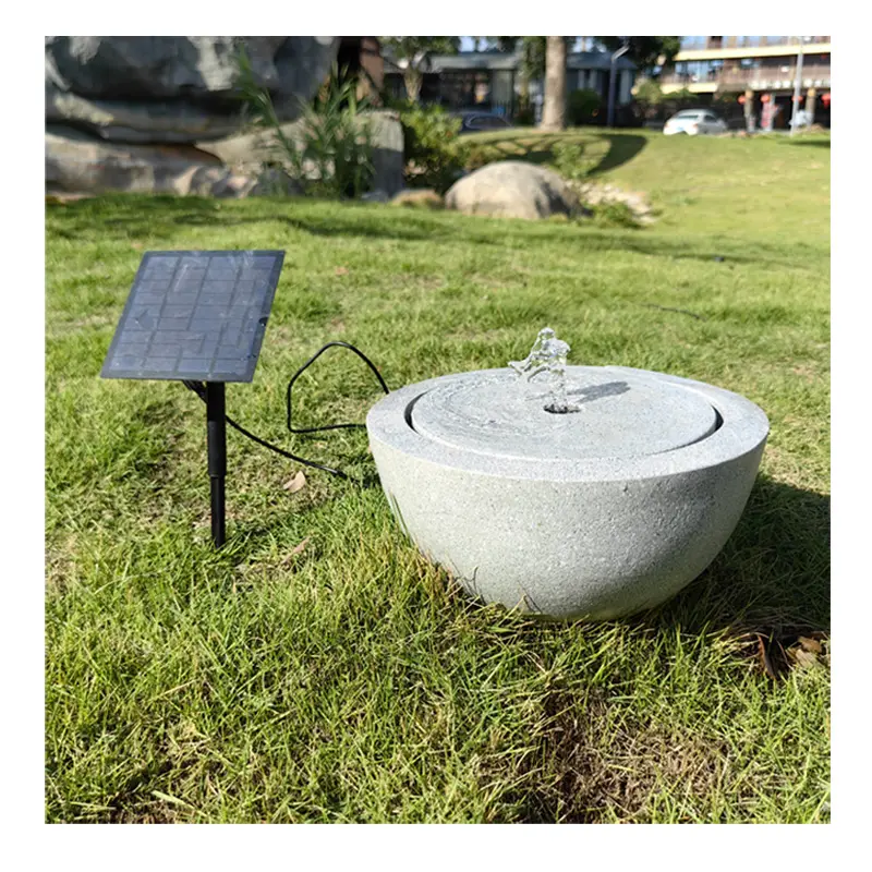 Small order round solar waterfall fountain resin outdoor garden water feature solar powered water feature