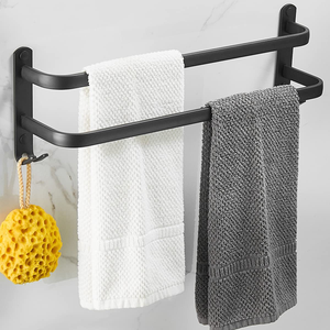 Modern Two-Layer Aluminum Towel <b>Shelf</b> Matt Black 2 Tiers Towel Rack with <b>Hook</b> Towel Holder - Product Image 1