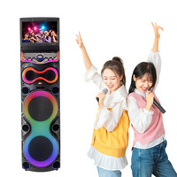 P-21204 Enceinte de karaoké intelligente Android 12 100W RMS Double Woofer 12'' + Tweeter Écran tactile 15,4'' 2 micros sans fil Lumière LED RGB